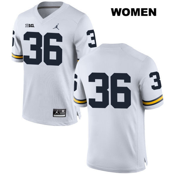 Women's NCAA Michigan Wolverines Devin Gil #36 No Name White Jordan Brand Authentic Stitched Football College Jersey DR25Y17HX